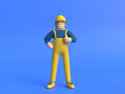 Minimal Builder 3D Cartoon Character Model.