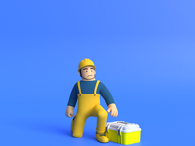 Minimal Builder 3D Cartoon Character Model.