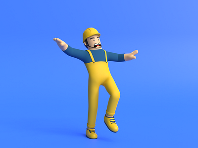 Minimal Builder 3D Cartoon Character Model.