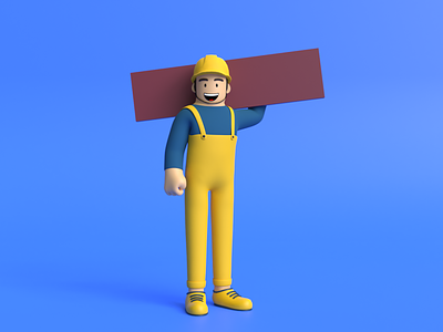 Minimal Builder 3D Cartoon Character Model.