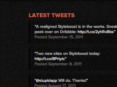 Realigned Styleboost #4 dark footer redesign styleboost texture tweets twitter