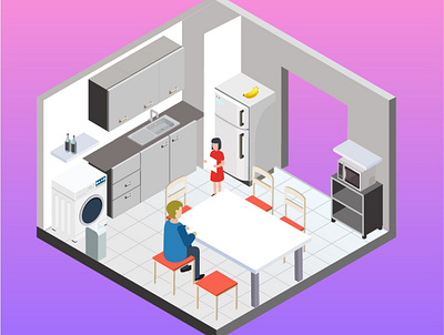 My Isometric kitchen artwork family graphic design illustration illustrator isometric