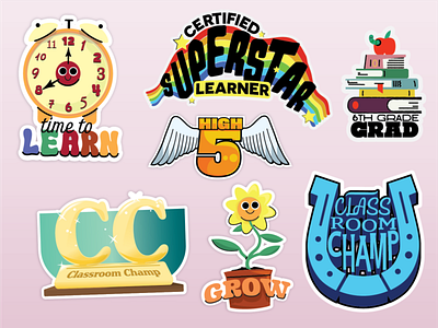 2023 School Stickers (VV Elementary) art back to school books clock elementary school flower gold horseshoe kids kids illustration learning school school sticker sticker stickers trophy