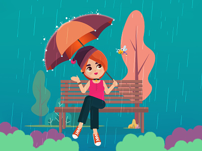 Monsoon Thoughts adobe illustrator bench eleopard girl illustration monsoon park