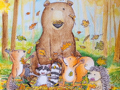 Fun in the forest aimals autum children illustration forest illustration leaves