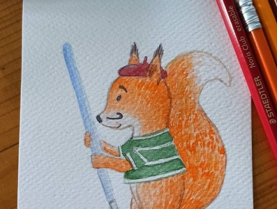 Squirrel the artist animal artist children illustration forest animals illustration paint brush squirrel watercolour painting watercolours