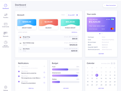 Dashboard Bank Transfer by Adrian Gancarek on Dribbble