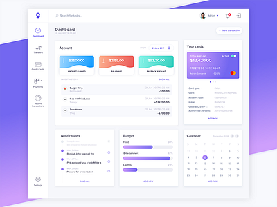 Dashboard Bank Transfer app bank dashboard design web