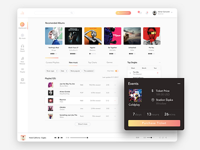 Music Dashboard App app dashboard design digital music sketch web