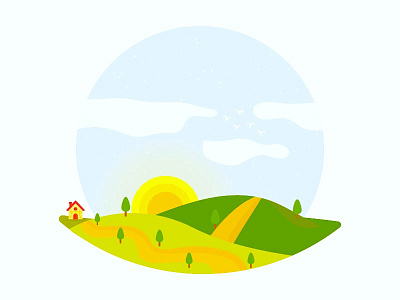 Nature scene graphics green home icon illustration mountains nature sky sun sunrise tree vector