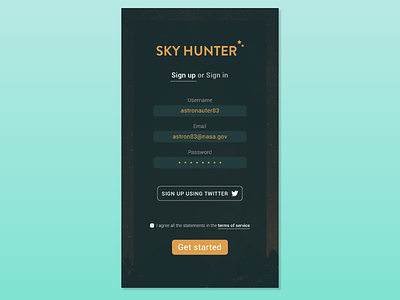 Daily UI # 001 - Sign up app dailyui form screen sign up sky space