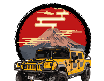 Hummer and Fuji Moutain in sunset ai branding design fuji hummer illustration logo t shirt vector