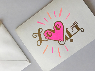 <3 card greeting handlettering handmade heart lettering love paint pink valentine