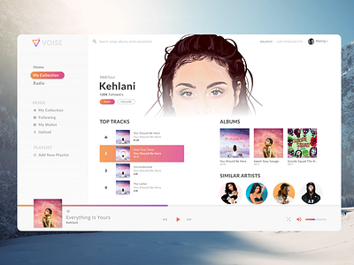Desktop Music player app dashboard flat interface minimalist music profile ui user ux webdesign