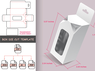 Hanging box with window die cut template box die cut dieline graphic design mockup packaging box