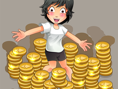 ethereum coin investor #3 cartoon character illustration nft opensea vector