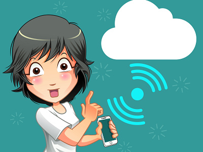 Mobile phone and cloud connection technology cartoon character illustration mobile phone vector