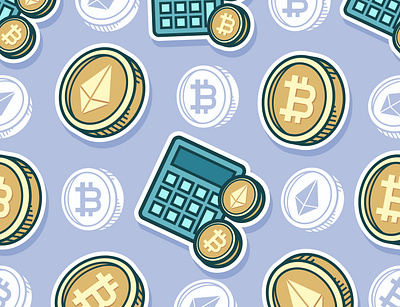 Seamless pattern Bitcoin and Ethereum cartoon bitcoin cartoon digital coin ethereum illustration pattern seamless pattern wallpaper