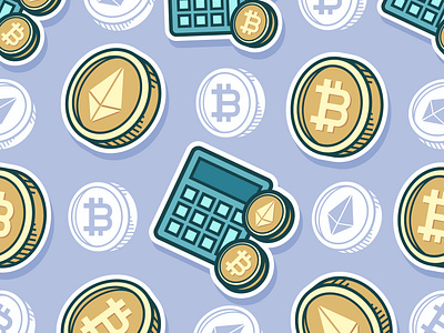 Seamless pattern Bitcoin and Ethereum cartoon