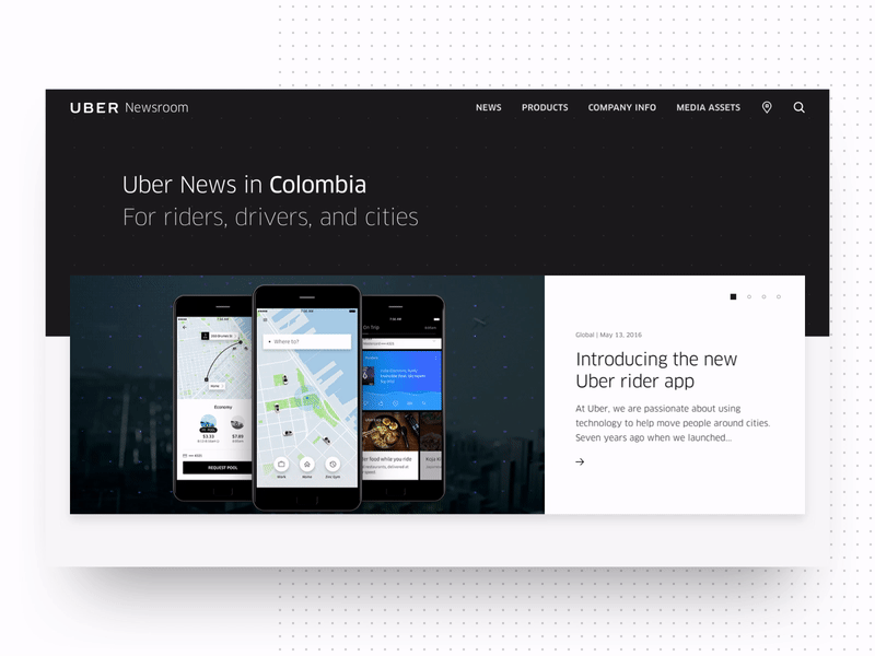 Uber Newsroom | Animation animaiton clean design flat homepage interaction minimal portfolio typography uber uber design ui ux web website weekly ui