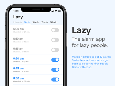 Lazy Alarm alarm app clock minimal ui ui design ux ux design