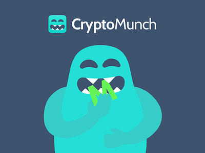 The CryptoMuncher app branding crypto cryptocurrency cute delivery food logo mascot monster