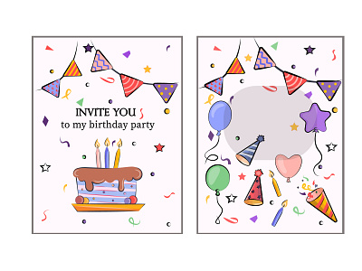 birthday stickers and cards 2022 2d balloon birthday cake candle children confetti design flat garland graphic design holiday illustration invitation party postcard present sticker vector