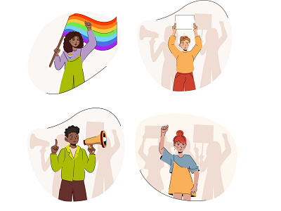 vector flat characters defend their rights 2022 2d african boy design disagreement flat girl graphic design illustration lgbt protest rainbow rally rights speaker vector
