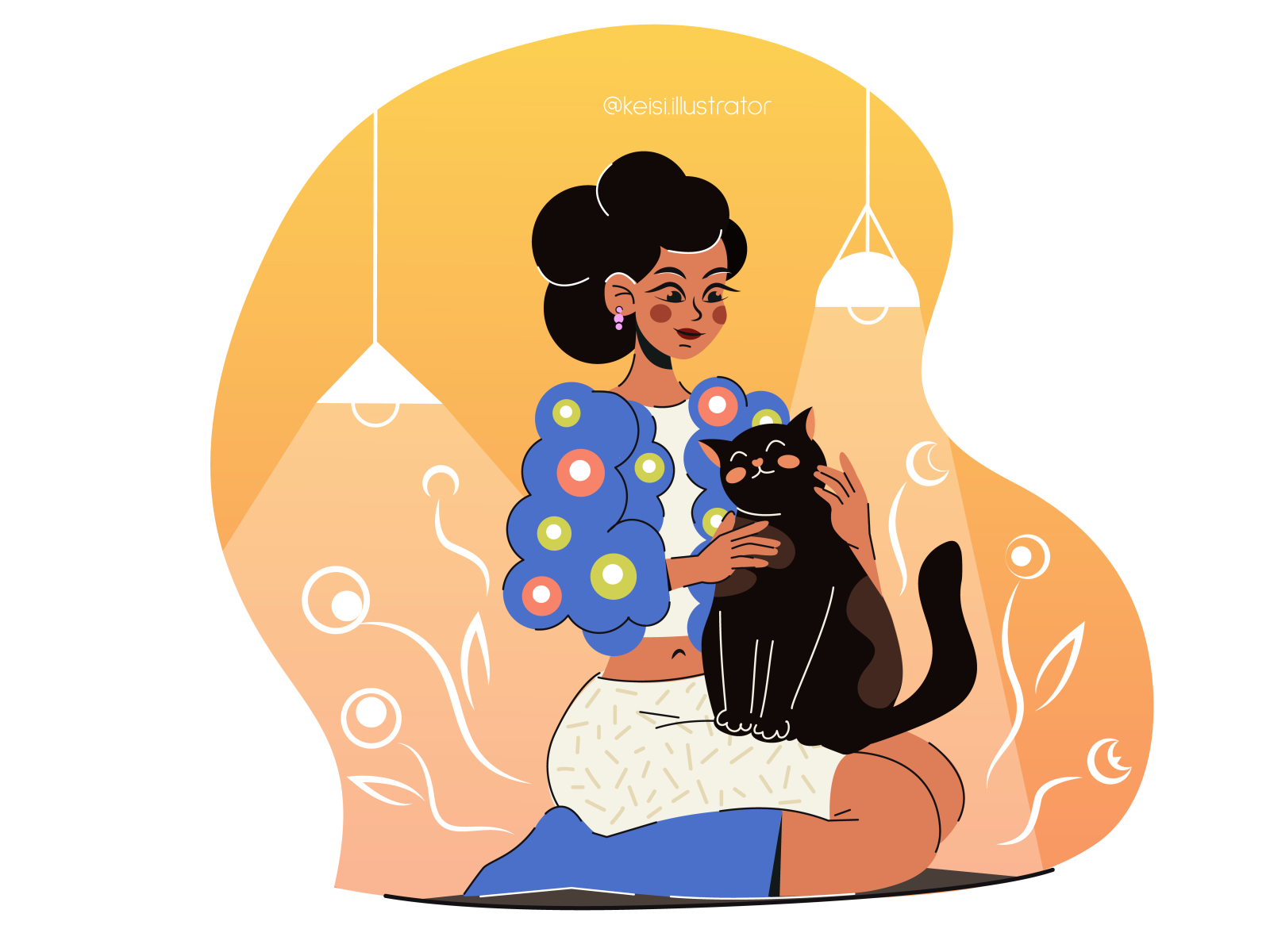girl with a kitten 2023 2d cartoon cat character cute dtiys flat girl graphic design illustration kitten vector