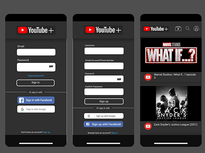 Youtube+ app design ui