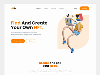 Website Design: NFTio UI Landing Page app art branding design graphic design logo ui ui design ui ux uidesign uiux ux uxui vector visual design webdesign website website design wed design white