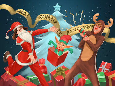 Merry Christmas and Happy New Awesome Year 2d art christmas digital painting illustration new year