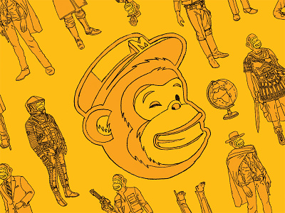 MailChimp Through The Ages artwork billboard design film history illustration line drawing t shirt yellow