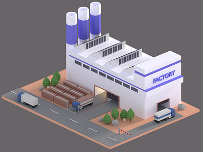 Low poly Factory 3d blender cute factory low poly tiny