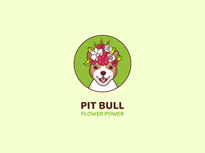 Pit Bull Flower Power animal cute graphic design illustration logo mascot pet petlogo simple simplemascot