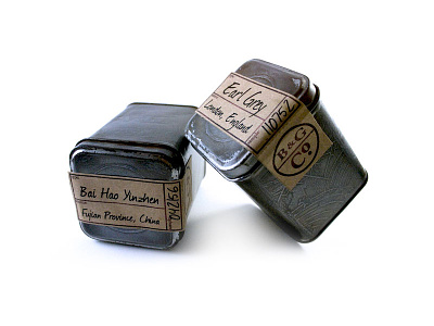 B & G Tea Tins distressed old world packaging product design tea