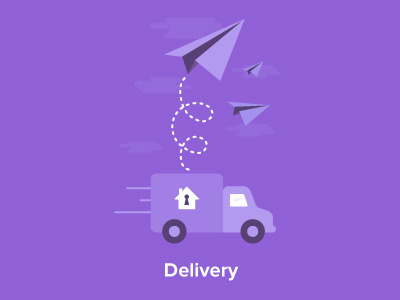 Delivery delivery delivery truck flat how it works icon moving protect america purple service truck