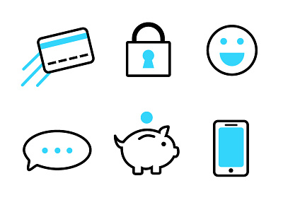 Mobile Icons - Part 2 branding flat iconography icons illustrator lines pizza strokes technology