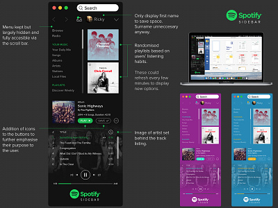 Spotify Sidebar - A narrowed, redesign of Spotify Desktop spotify uiux