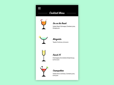 Daily UI #043 - Food/Drink Menu cocktail menu cocktails daily ui fooddrink menu illustration ui ui design user experience design user interface design ux