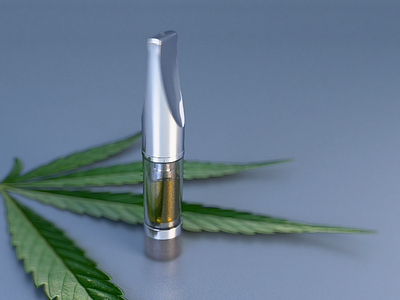 Cannabis Cartridge + Leaf 3d cannabis glass leaf marijuana metal modeling plant realistic render rendering texture