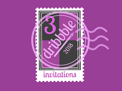 3 Invites Stamp 3 dribbble invite invitation invite invites pen play postage purple stamp three ticket