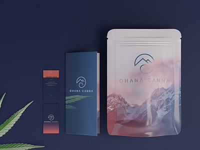 Ohana Canna Marketing Materials 3d 3d render bag design branding brochure business card cannabis cannabis branding exit bag gradient marijuana marketing marketing materials mountains ohana oregon pacific northwest pnw promo sunset