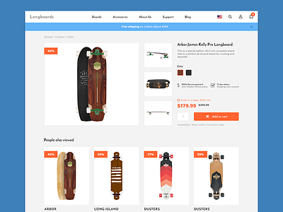 Handmade Longboard E-commerce Website concept (Product page) business cart checkout e commerce longboard online shop store ui ux web website