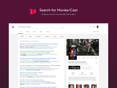 Google Search Redesign - Searching for movies/cast case study concept google material design movies optimization redesign result search study web