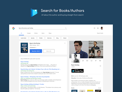Google Search Redesign - Searching for books/authors author books case study concept design google material optimization redesign result search web