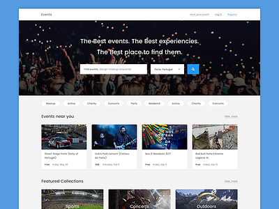 Events - Concept startup (Landing Page) clean concert event material media saas search social startup ui ux web
