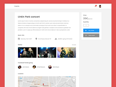 Events - Concept startup (Event Page) clean concert event material media saas search social startup ui ux web