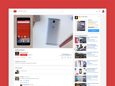 Youtube Material Redesign - Video page (E-commerce ad) ad behance case concept google music redesign startup study video youtube