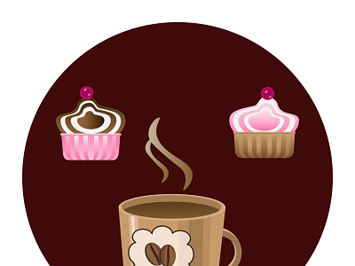 Icon - "сupcakes and a cup of coffee" 2d cg coffee cupcakes design icon vector